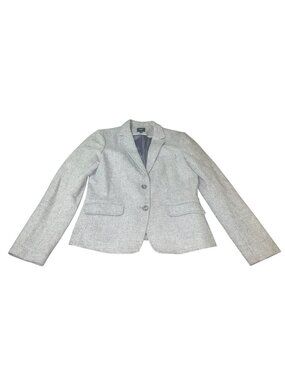 GAP Women's Size 10 Gray Herringbone 100% Wool 2 Button Blazer Suit Jacket